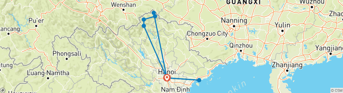 Map of Explore Hanoi - Hagiang Loop - Halong bay 7 days 6 nights