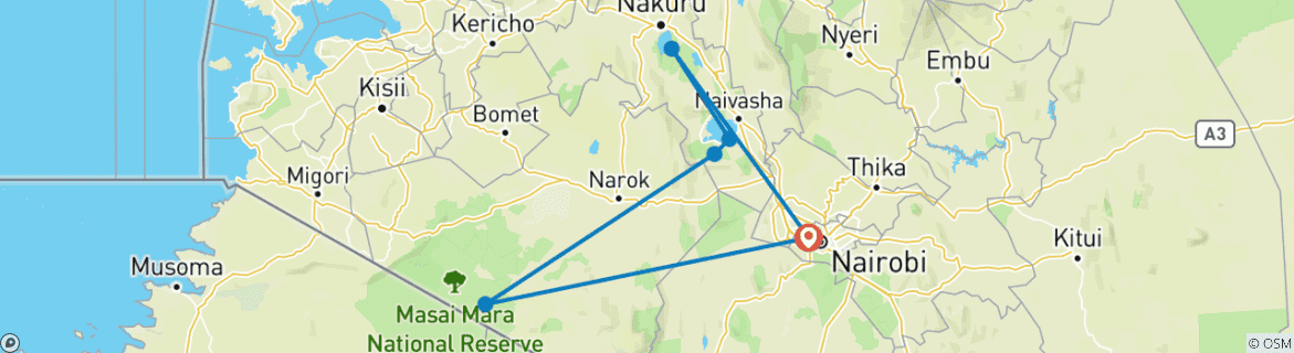 Image of a map showing the route of the tour