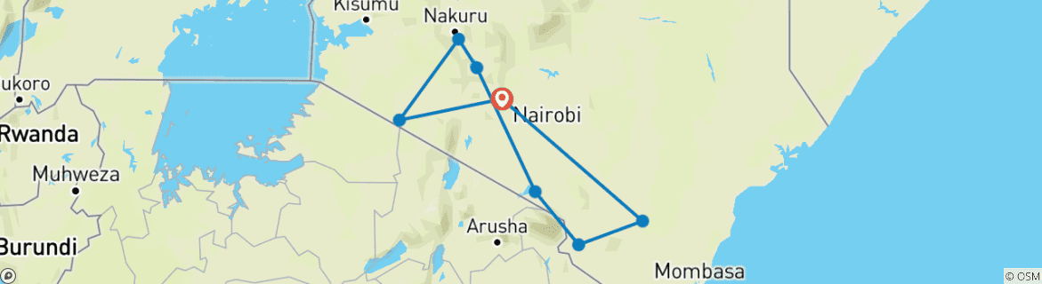 Image of a map showing the route of the tour