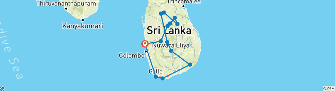 Map of Sri Lanka Itinerary 10 Days