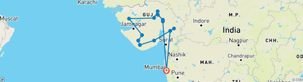 Map of Highlights of Gujarat Tour