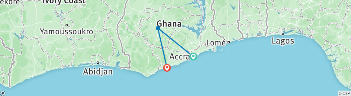 Map of 4 Days Tour in Ghana