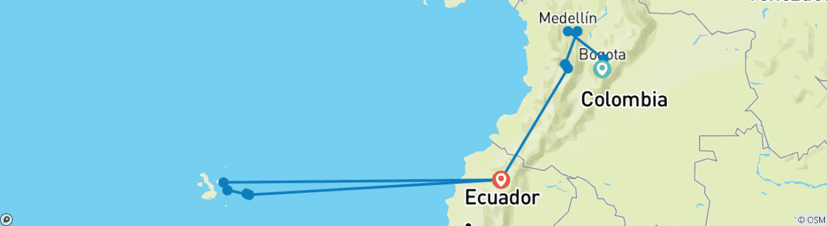 Karte mit der Reiseroute