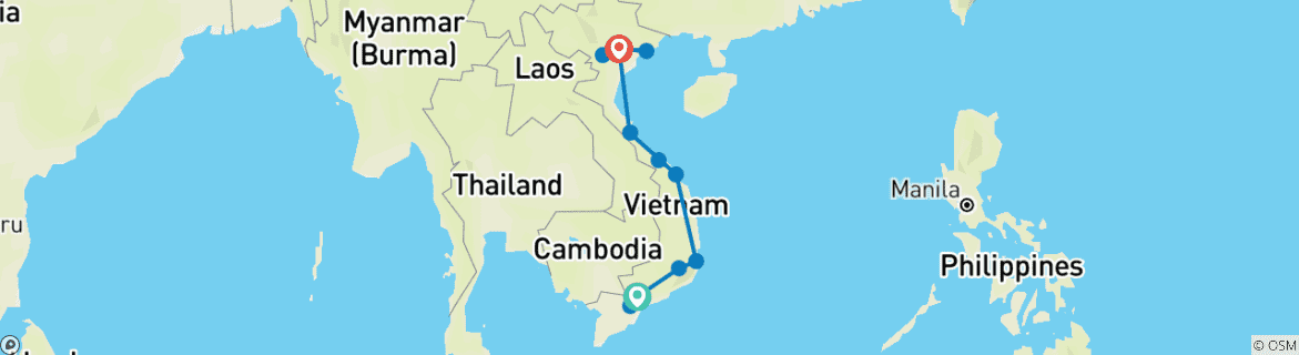 Map of Best of Vietnam (13 destinations)