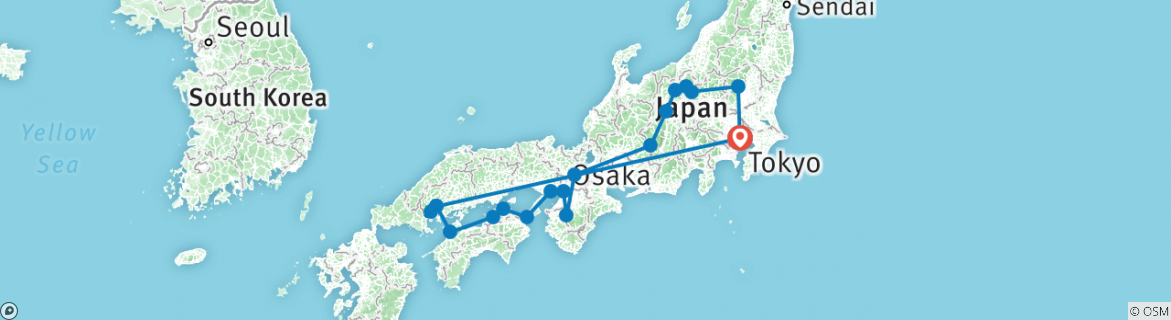 Carte du circuit Capitales du Japon (19 destinations)