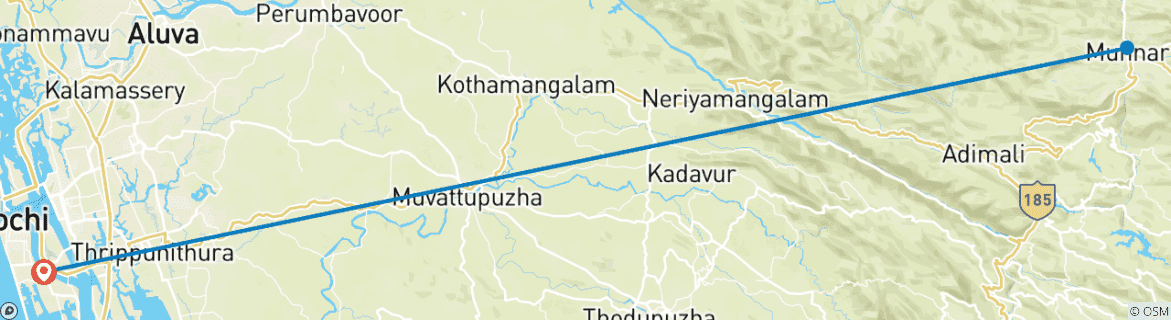 Carte du circuit Évasion sereine : Retraite de Cochin à Munnar