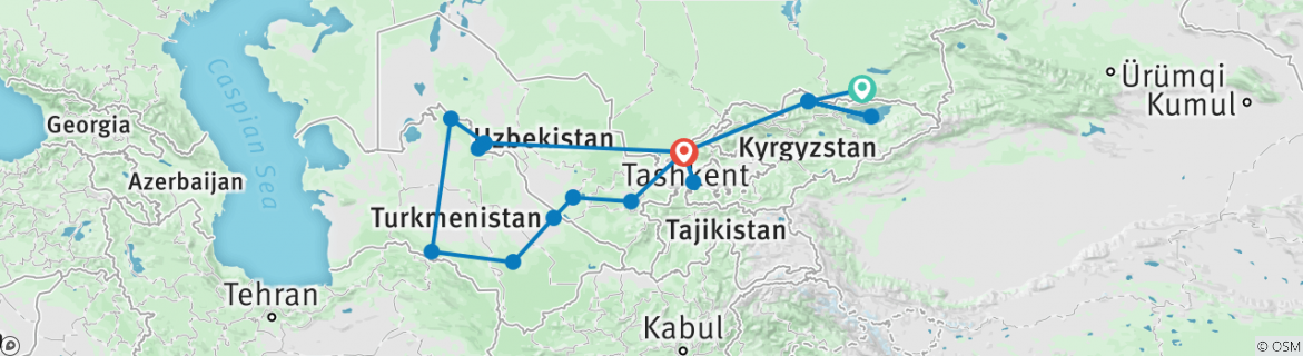 Map of Central Asia 5 Stans with Hell's Gate Derweze