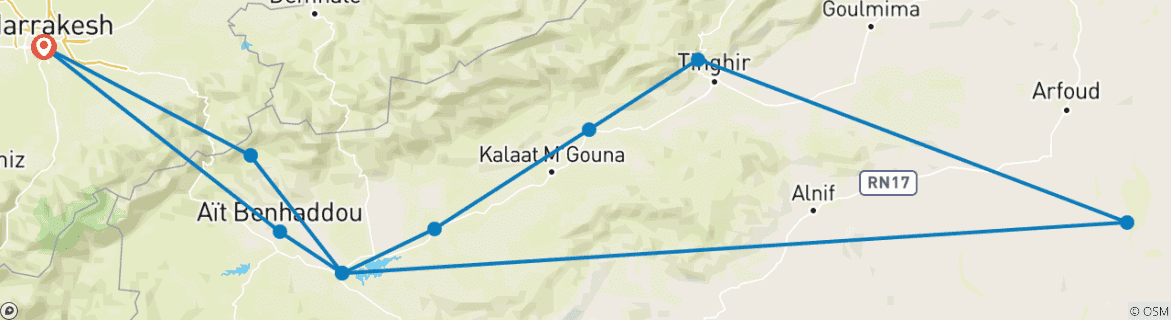 Foto van een kaart met de route van de rondreis