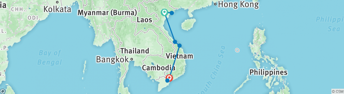 Map of Vietnam Express Southbound