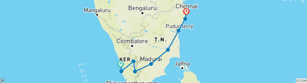 Foto van een kaart met de route van de rondreis