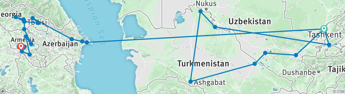 Map of 3 Stans and Caucasus