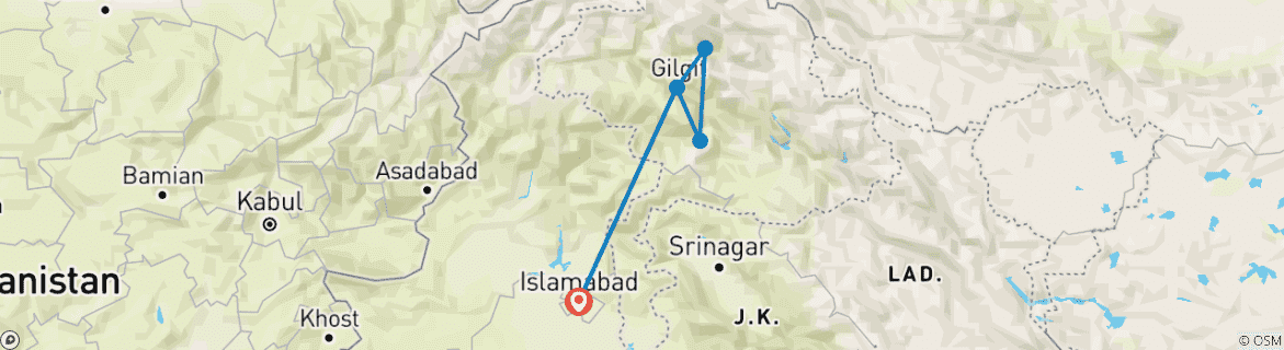 Kaart van De Hunza-vallei, de Sprookjesweiden & Nanga Parbat Basecamp – 2024 & 2025