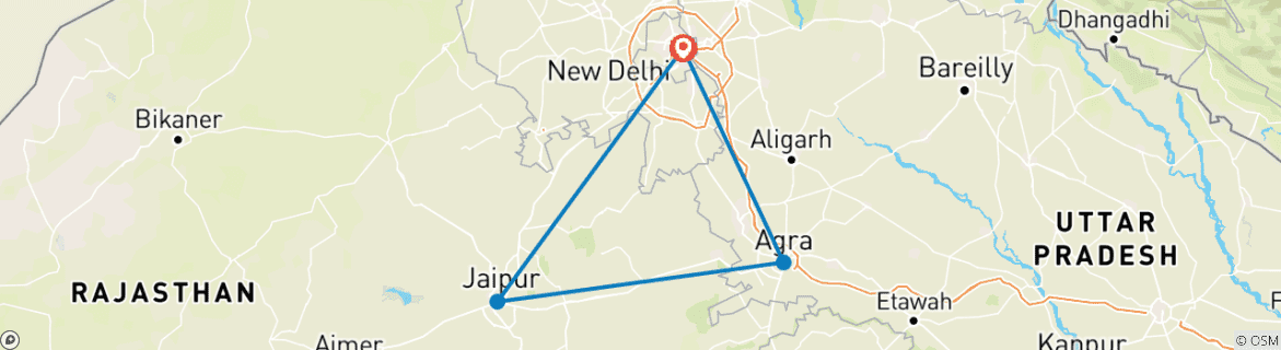 Map of 3 Days Private Golden Triangle Tour