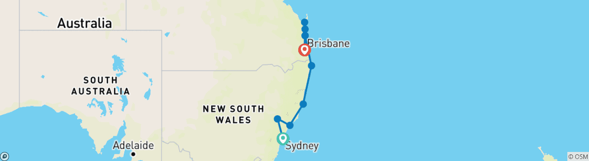 Carte du circuit De Sydney à Brisbane - Circuit boutique de 8 jours