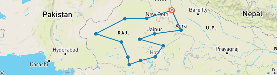 Mapa de India más allá del Taj