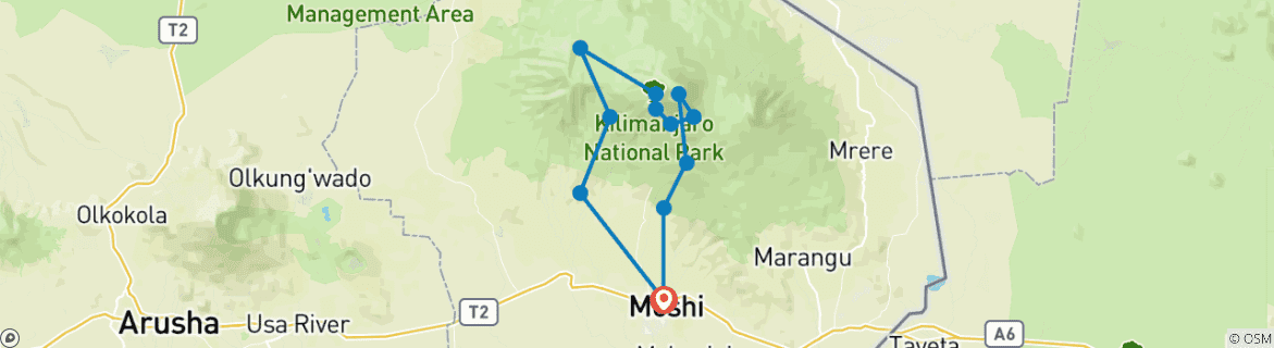 Image of a map showing the route of the tour