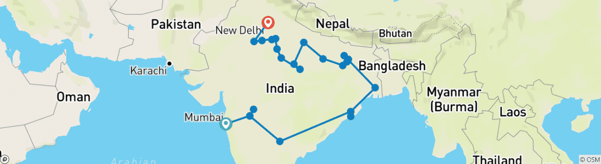 Carte du circuit Au cœur de l'Inde : Une odyssée culturelle