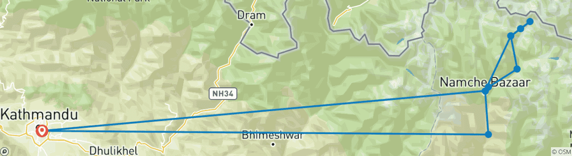 Map of 10 Days Everest Base camp Trek