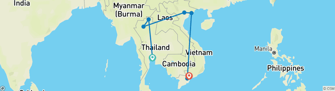 Karte von Landschaftliches Thailand und Vietnam - 13 Tage