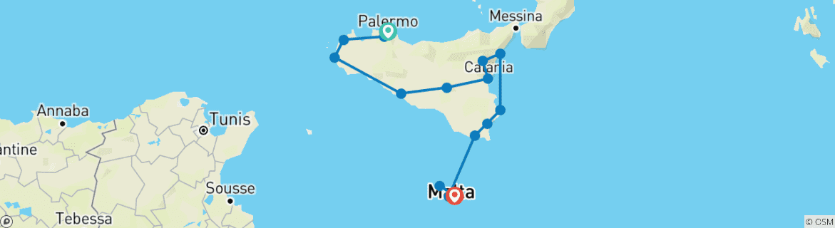 Carte du circuit Sicile et Malte