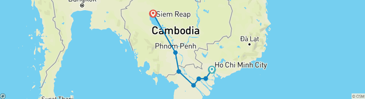 Map of Southern Vietnam - Cambodia discovery 8D7N (Mekong Delta speed boat to Cambodia)