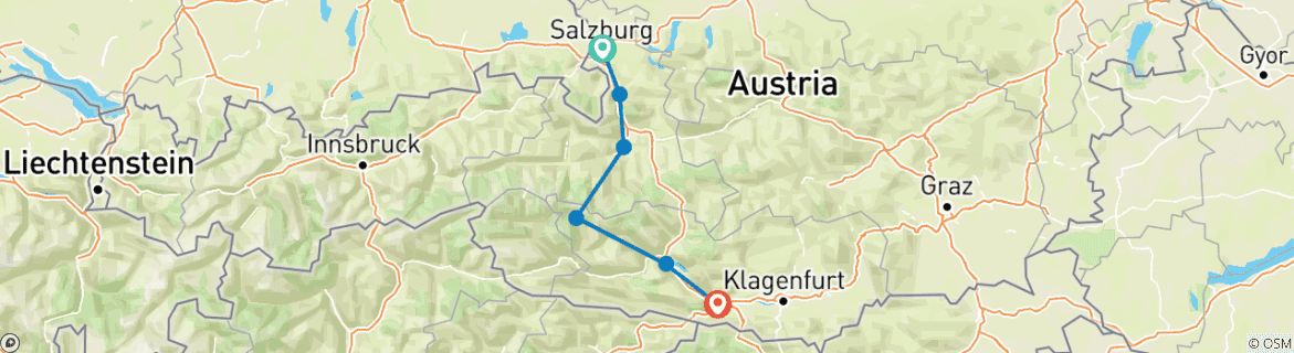 Kaart van Alpe-Adria-Fietsroute Salzburg-Villach 7/6