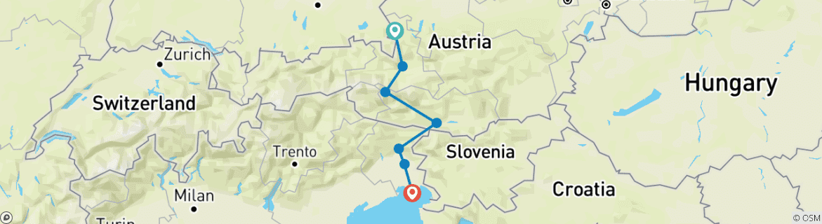 Map of Alpe-Adria-Cycle Path Salzburg-Grado 8/7