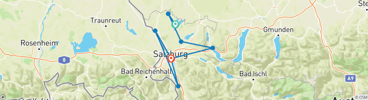 Foto van een kaart met de route van de rondreis