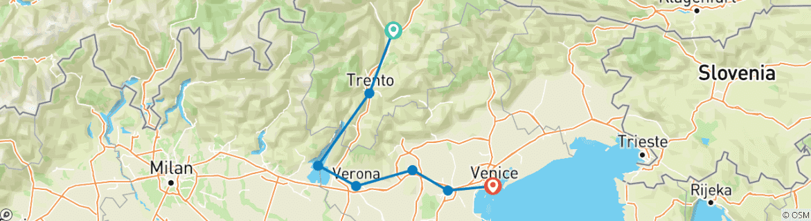 Carte du circuit Bolzano - Venise avec charme 8/7