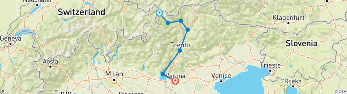 Map of Lake Reschen - Verona 8/7