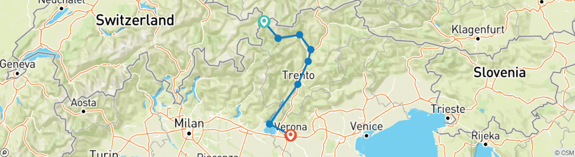 Map of Lake Reschen - Verona 9/8