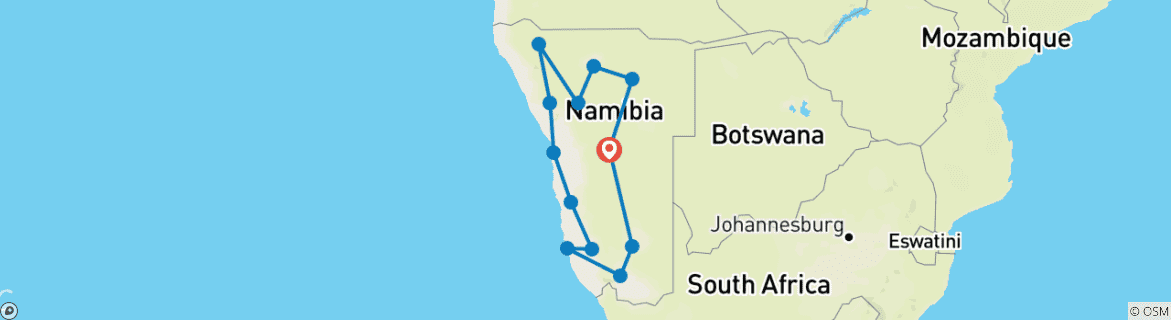 Map of Namibian Top Sightseeing & Cultural Tour 16D/ 15N