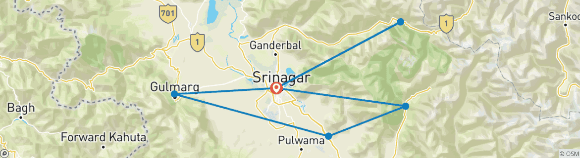 Kaart van Kashmir Hoogtepunten Tour