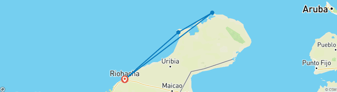 Map of Magical Guajira Desert 3-Day Private Trip