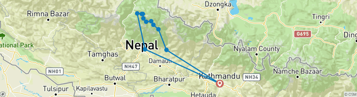 Carte du circuit Circuit court de l'Annapurna 10 jours