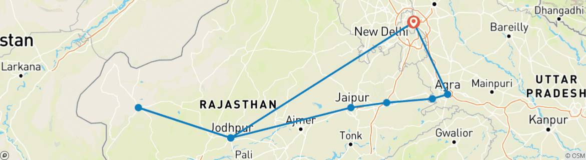 Foto van een kaart met de route van de rondreis