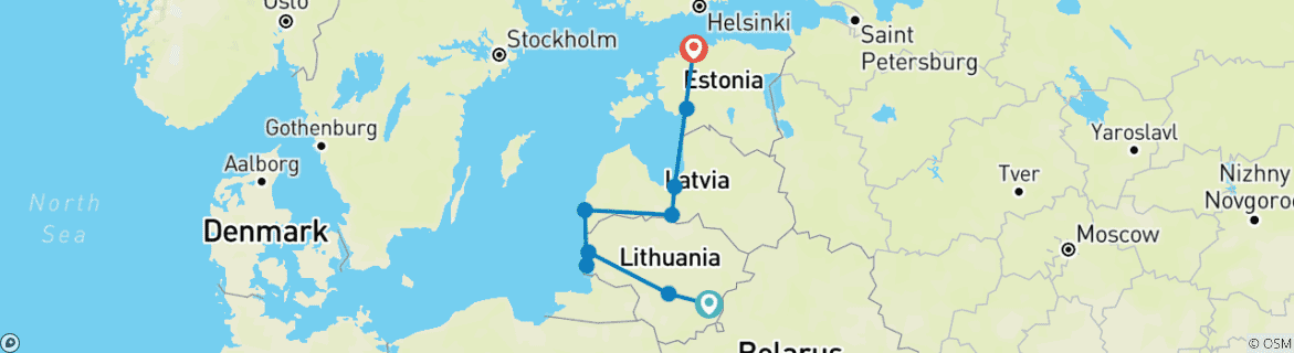 Map of Classic Tour of the Baltic States (Minimum booking of 2 guests)