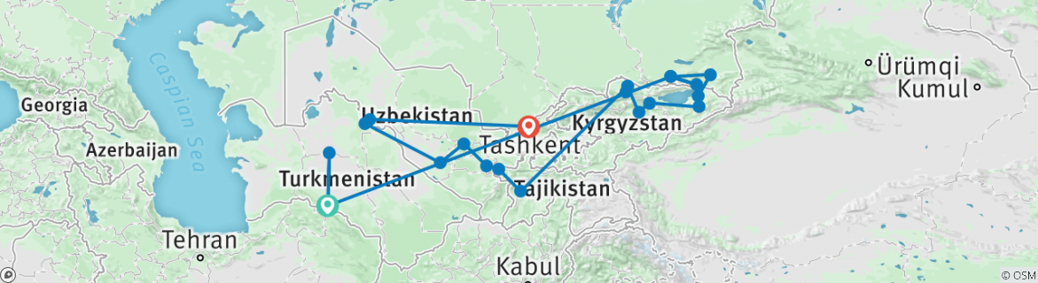 Carte du circuit Découverte de l'Asie centrale - 5 Stans