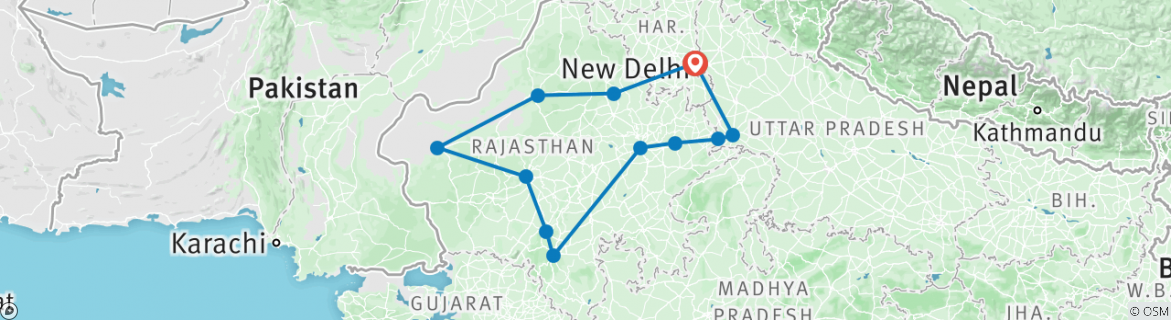 Map of Complete Rajasthan, 14 days tour