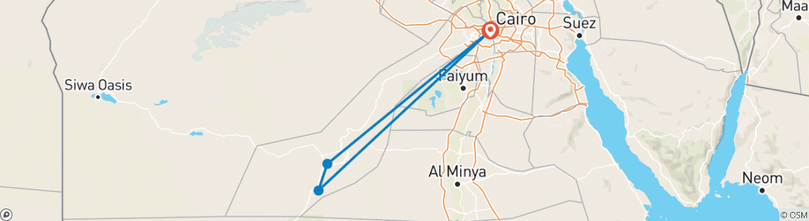 Carte du circuit Escapade de 3 jours au Sahara : Aventure privée dans le désert blanc et l'oasis de Bahariya au départ du Caire