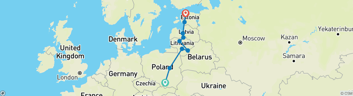 Map of Tour of Poland and Baltic States