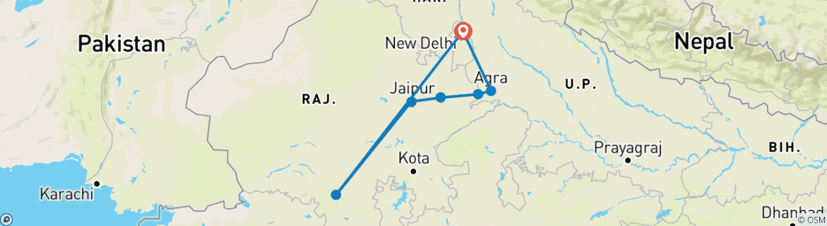 Image of a map showing the route of the tour