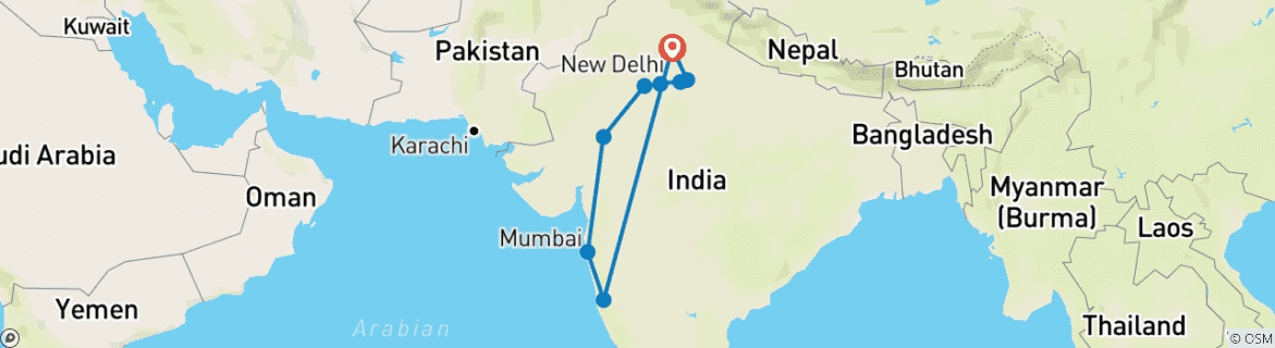 Karte mit der Reiseroute