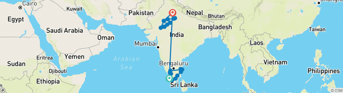 Carte du circuit Circuit en Inde du Sud et du Nord