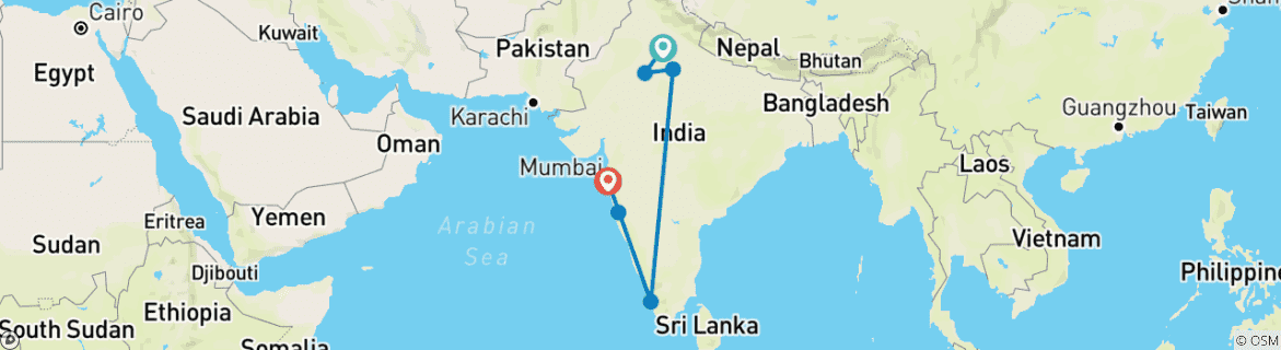 Foto van een kaart met de route van de rondreis