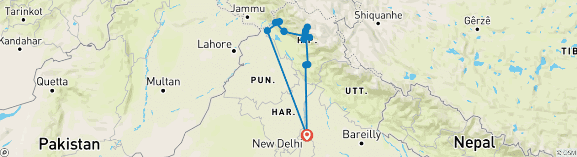 Map of Himachal Highlights Tour