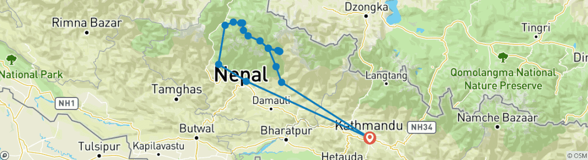 Carte du circuit Circuit de l'Annapurna