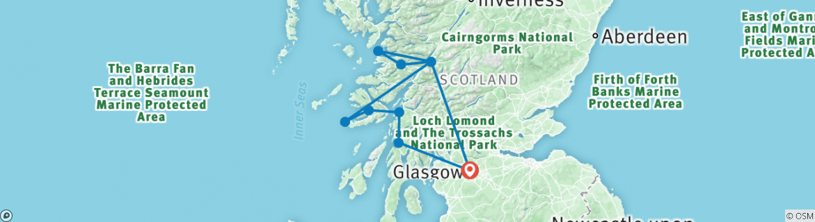 Carte du circuit Circuit ferroviaire guidé dans les West Highlands, à Iona et au Jacobite