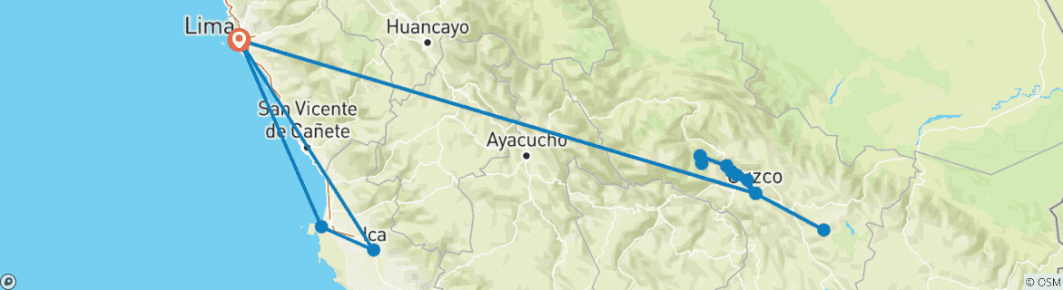 Karte von Inka Abenteuer mit Lima, Cusco & Machu Picchu (mit Inlandsflügen) - 7 Tage