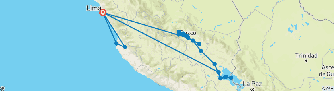 Mapa de Perú Express - 10 Días (Lima - Cusco - Machu Picchu & Puno) Con Vuelos Nacionales